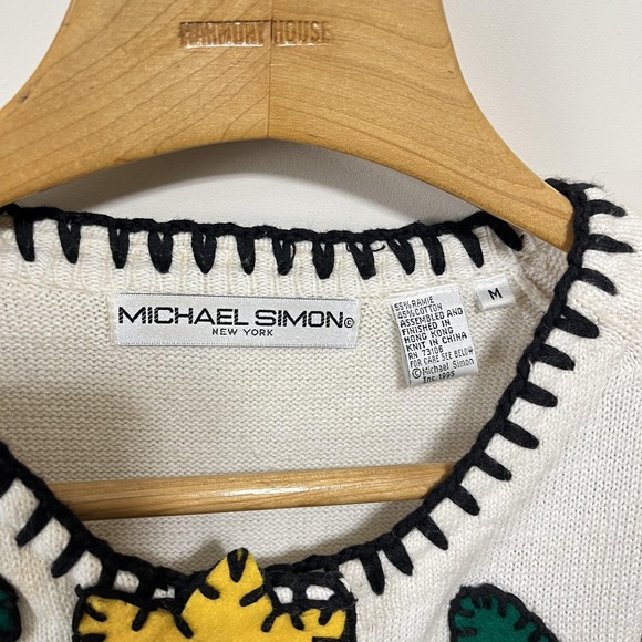 Vintage Michael Simon Sunflower Cardigan Sweater Womens M Cottage Cute Boho 90s - Picture 3 of 5